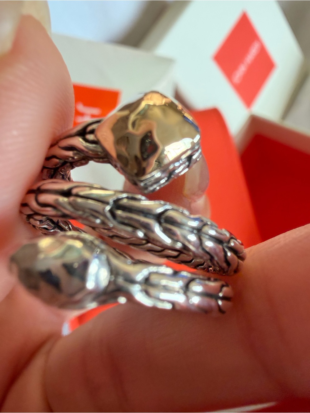John Hardy Classic Chain Hammered Bypass Wrap Ring Sterling Silver 925 Size 7